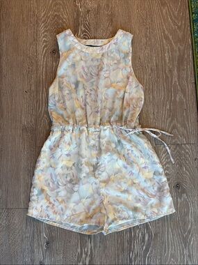 Kimchi Blue Floral Drawstring Romper - Pale Pink & Cream